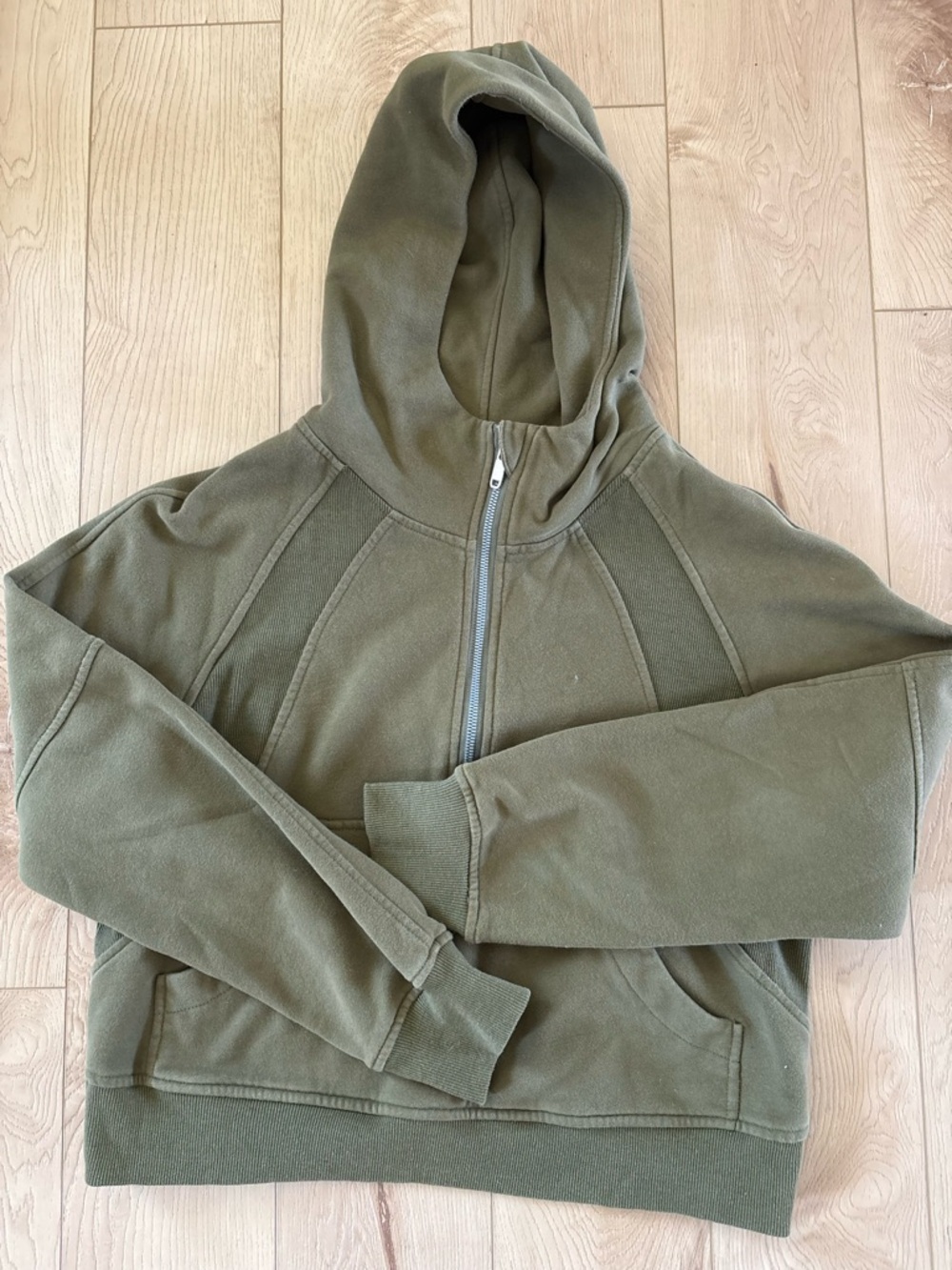 Olive Zip Front Hooded Women's Sweater